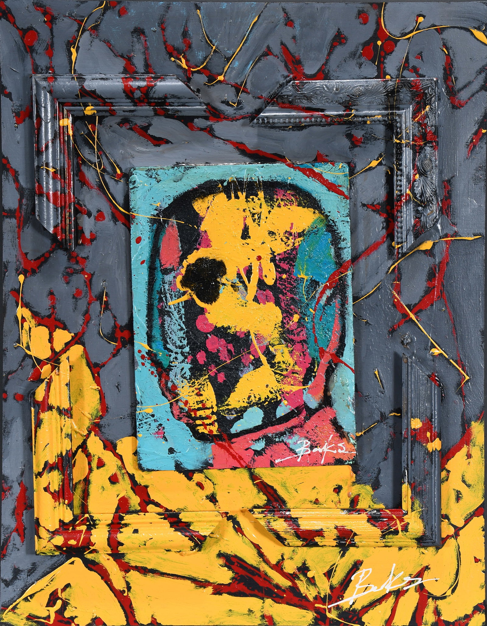 Michael Banks. Skull.: Michael Banks. Skull. Signed. Paint on mixed media backed to board. Excellent condition. 18" w x 24" h. Est. $200-300. Ship: $55
