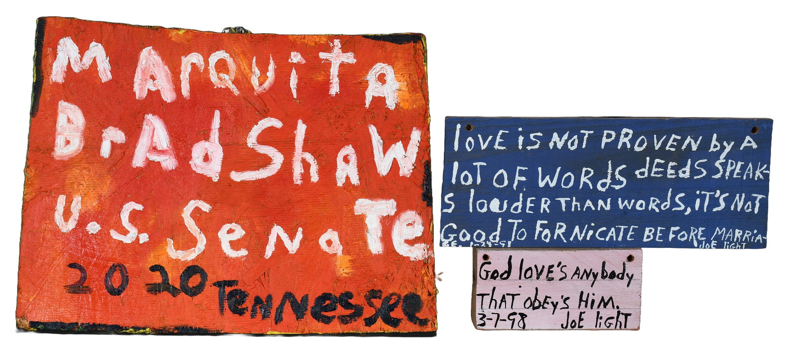 Joe Light & Marquita Bradshaw. 3 Hand-Painted Signs. (1 of 2)