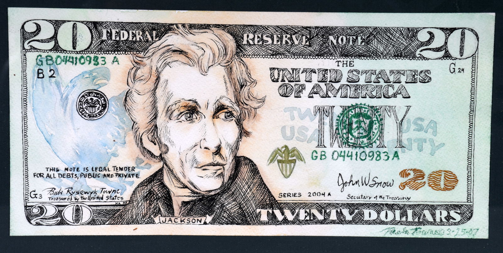 Paula Towne. Homemade Twenty Dollar Bill. (1 of 3)