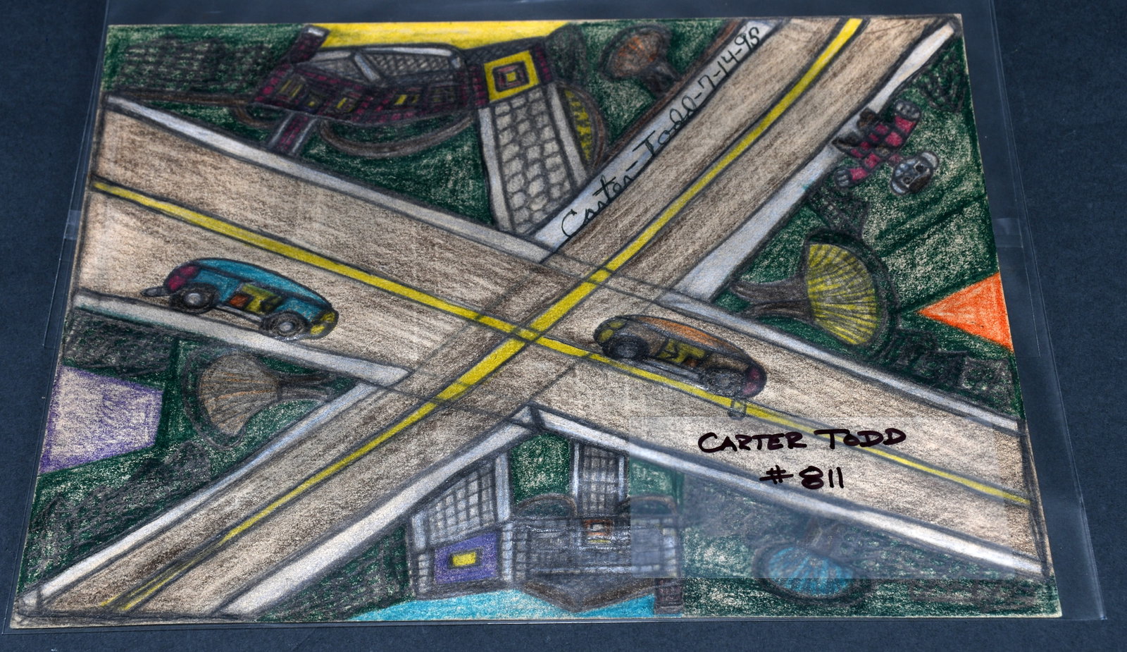 Carter Todd. Highway.: Carter Todd. Highway. 1995. Signed and dated. Colored pencil on paper. Excellent condition. 11.5" w x 7” h. Est. $50-100. Ship: $45
