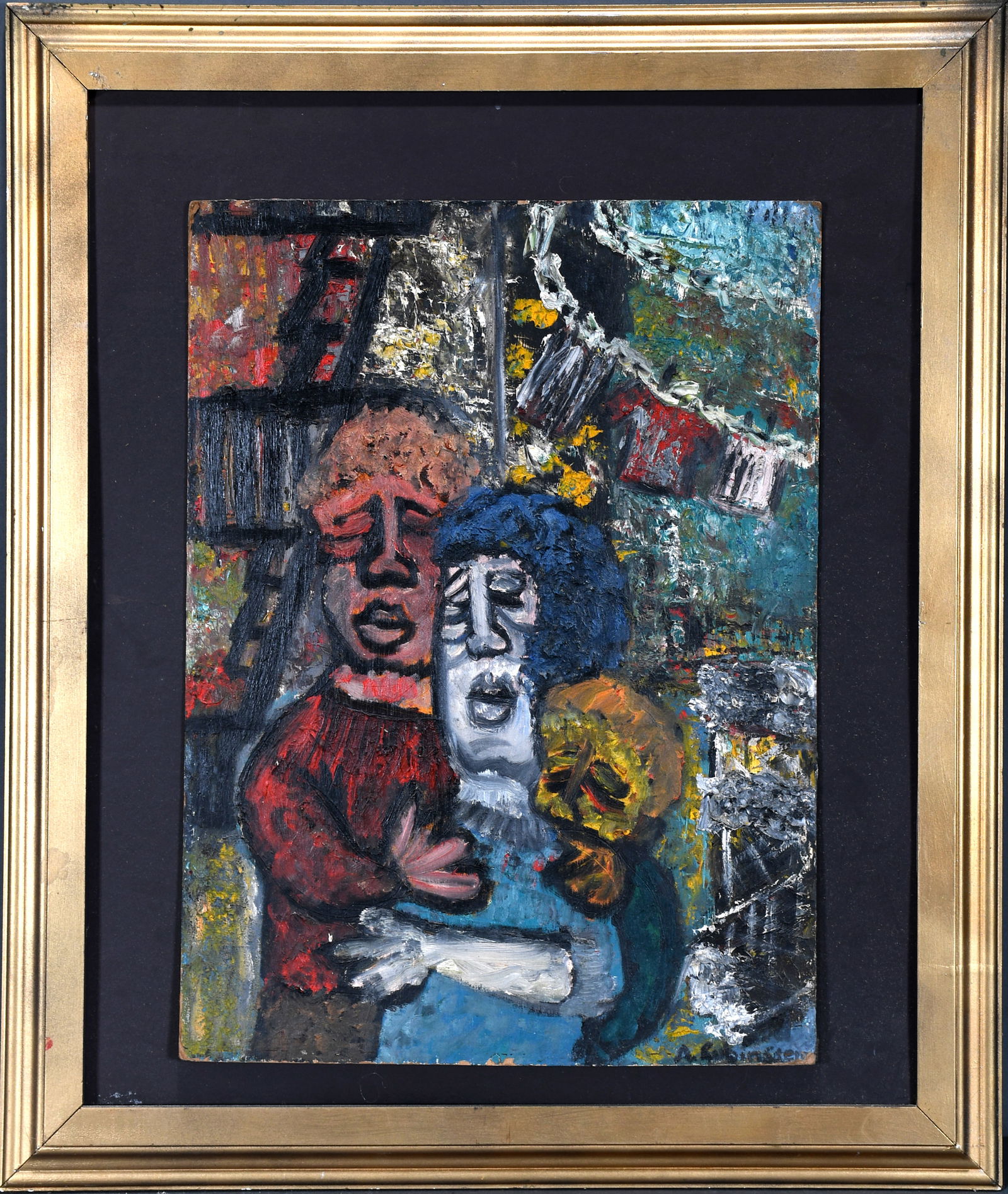 Alice Rubenstein. Times Two.: Alice Rubenstein. Times Two. Signed and titled. Paint on canvas panel. Excellent condition. Size with frame is 23.5" w x 27" h. (Needs to be reframed). Est. $100-200. Ship: $85