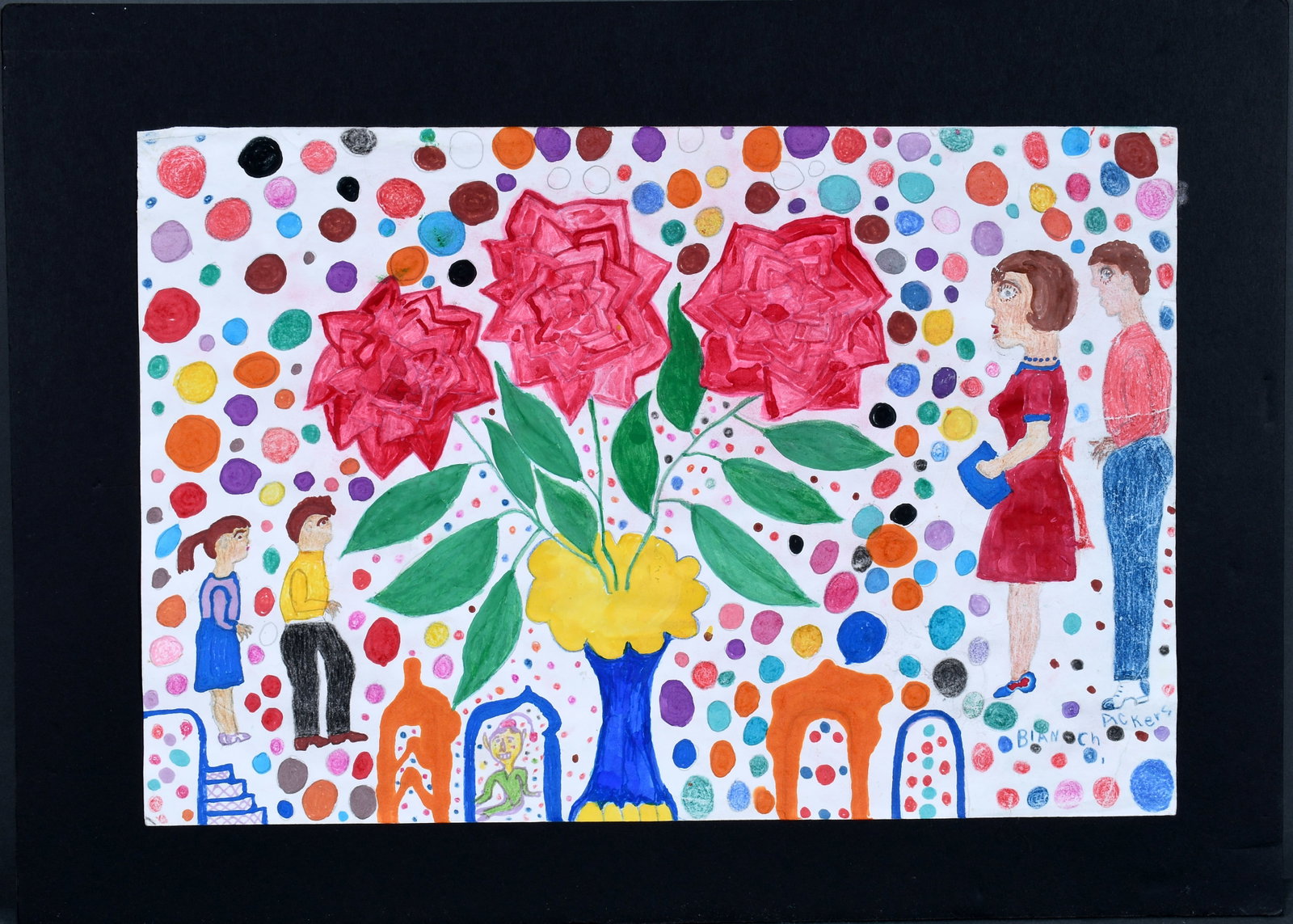 Blanche Ackers. Roses.: Blanche Ackers. Roses. Signed. Crayon and paint on paper. Good condition. Image is 18" w x 12" h. Est. $100-200. Ship: $45