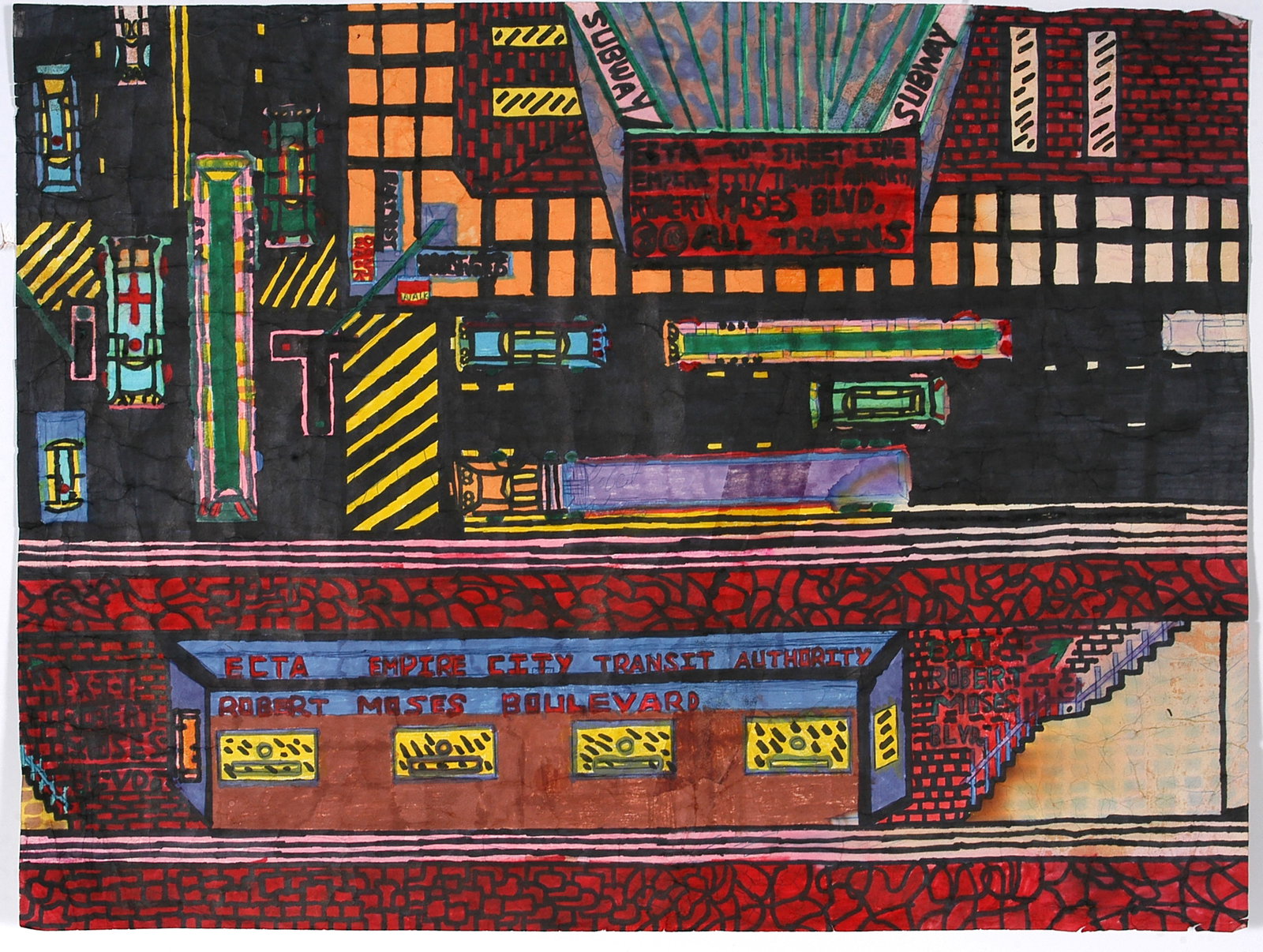 Art Prostkoff. Transit Authority.: Art Prostkoff. Transit Authority. Signed. Marker on paper. Artist repair, otherwise good condition. 24” w x 18” h. Est. $200-300. Ship: $45