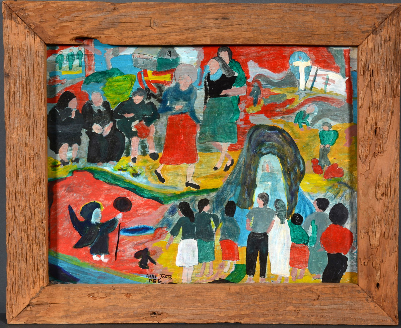 Paul Guarisco (Aunt Toots). Being There from Visions at Medugorje Series.: Paul Guarisco (Aunt Toots). ‘Being There’ from Visions at Medugorje Series. c. 1988. Signed. Oil on Masonite. Excellent condition. Image is 16” w x 20” h. Frame is 24” w x 20&rdq