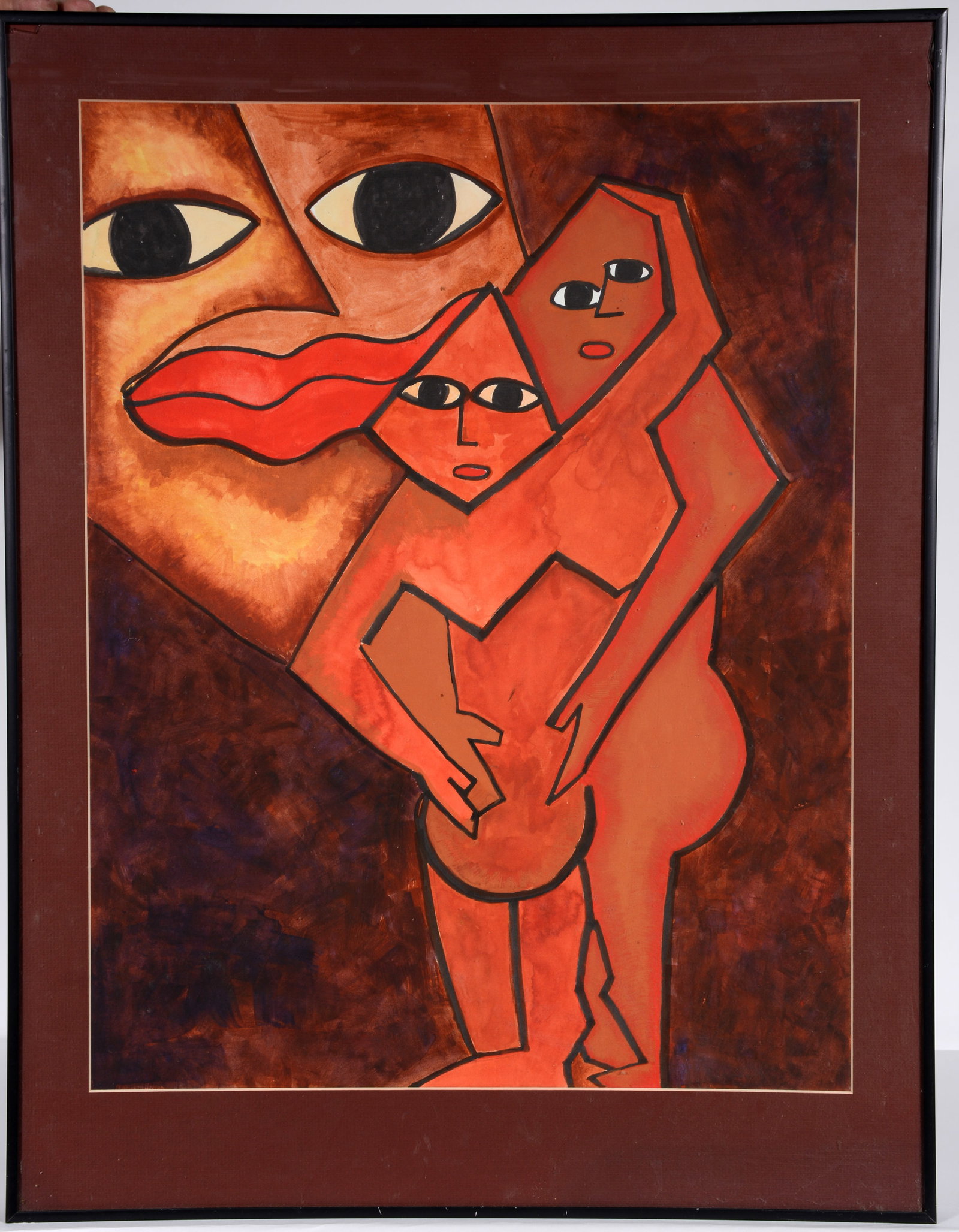 Triangle Face.: Unknown Artist. Triangle Face. Not signed or dated. Paint on paper. Great condition. 24” w x 31” h with frame. Est. $25-50. Ship: $85