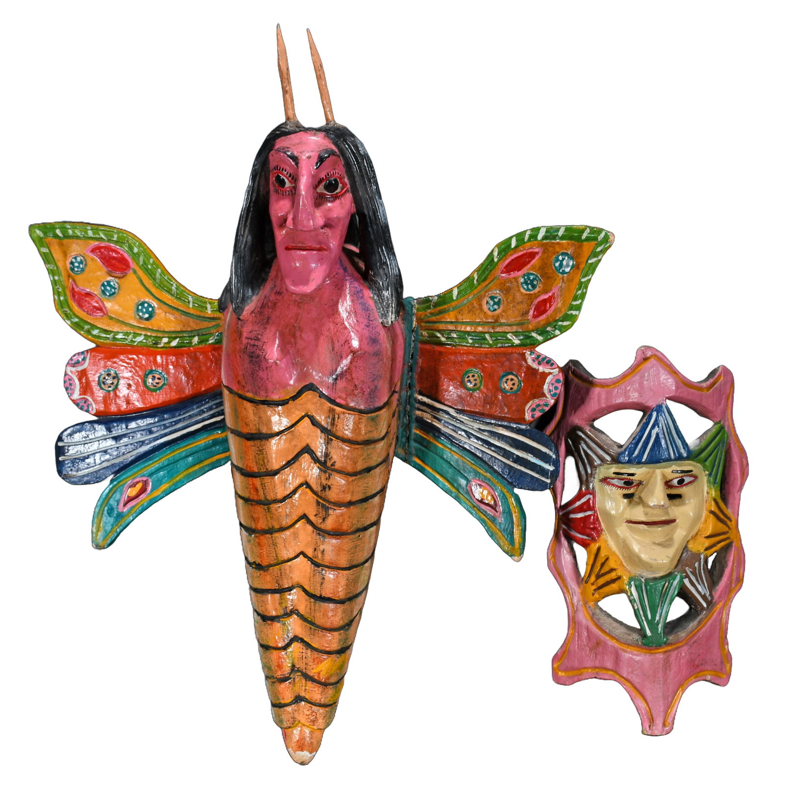 Mexican Folk Art Butterfly Woman and Mask. (1 of 3)
