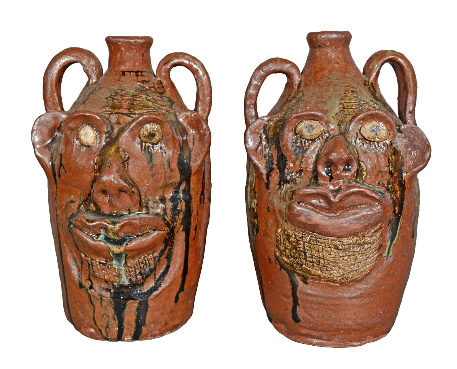 Marie Rogers.Pair Of Large Face Jugs with Lizards on back. (1 of 4)