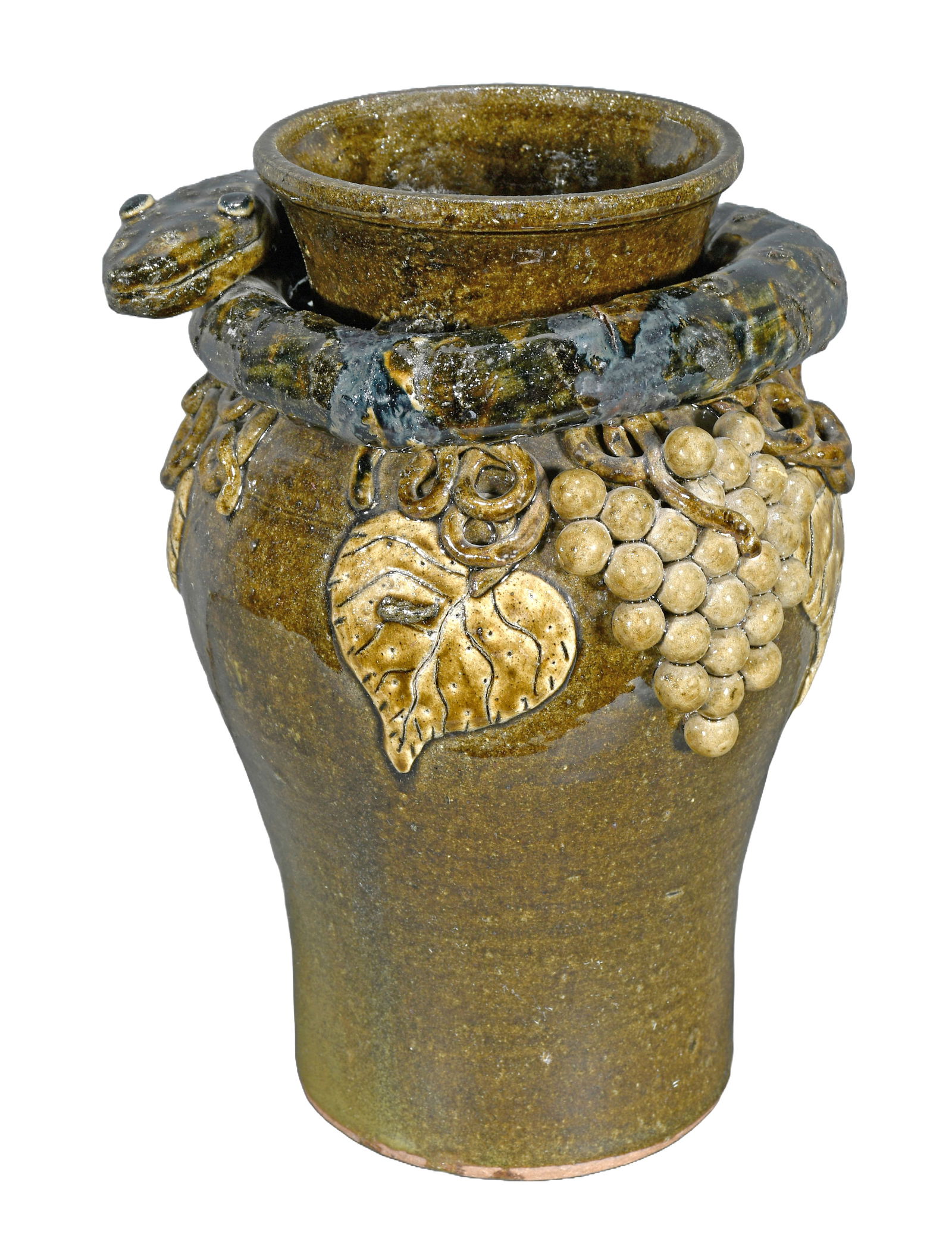 Lanier Meaders. Rare Grape-Decorated Vase with Fat Snake. (1 of 16)