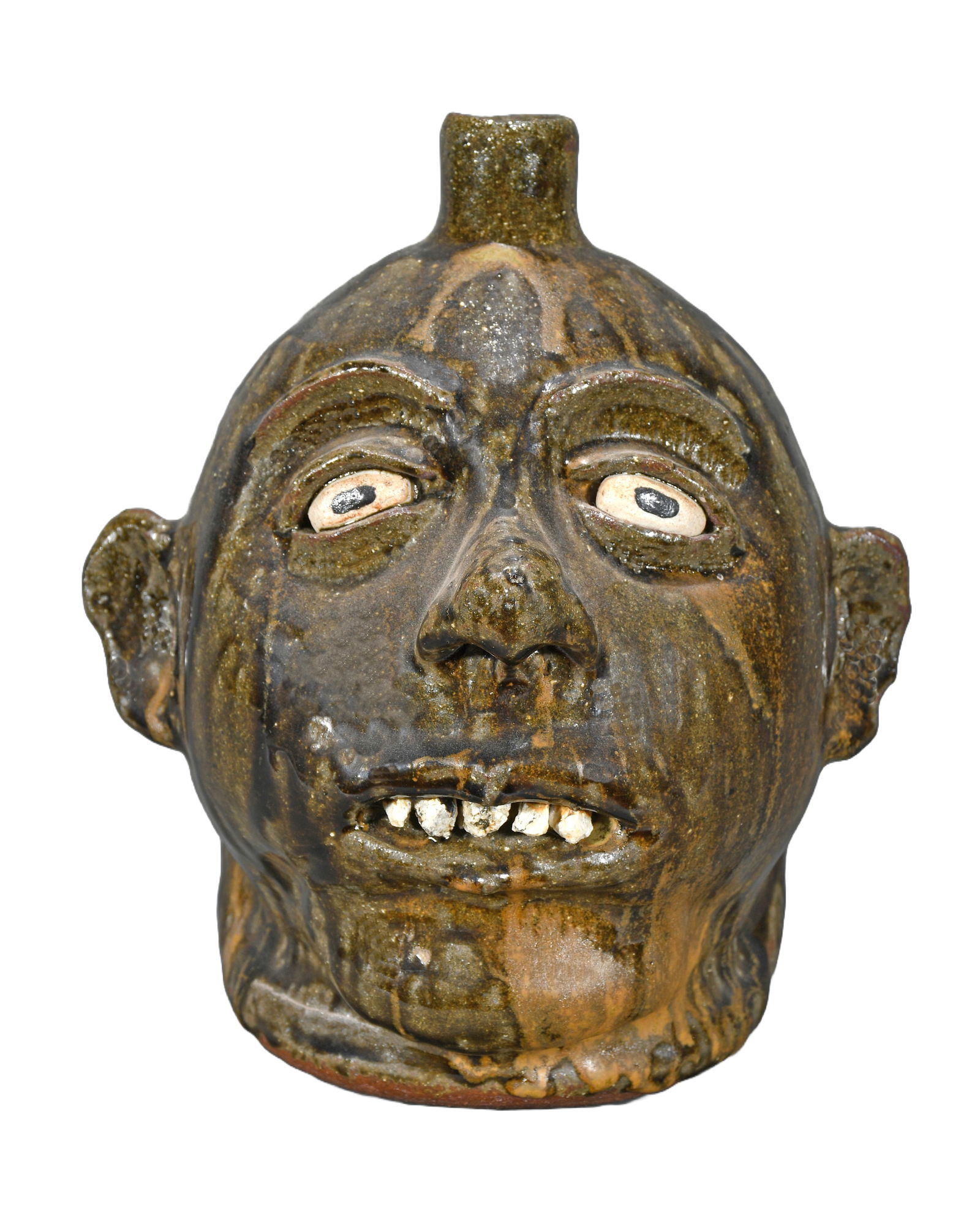 Lanier Meaders. Rock Tooth Face JugWith Heavy Drip Glaze.: Lanier Meaders. Rock Tooth Face Jug with Heavy Drip Glaze. c. 1970's. Signed. Mint condition. 10" h. Est. $1,000-2,000. Ship: $55
