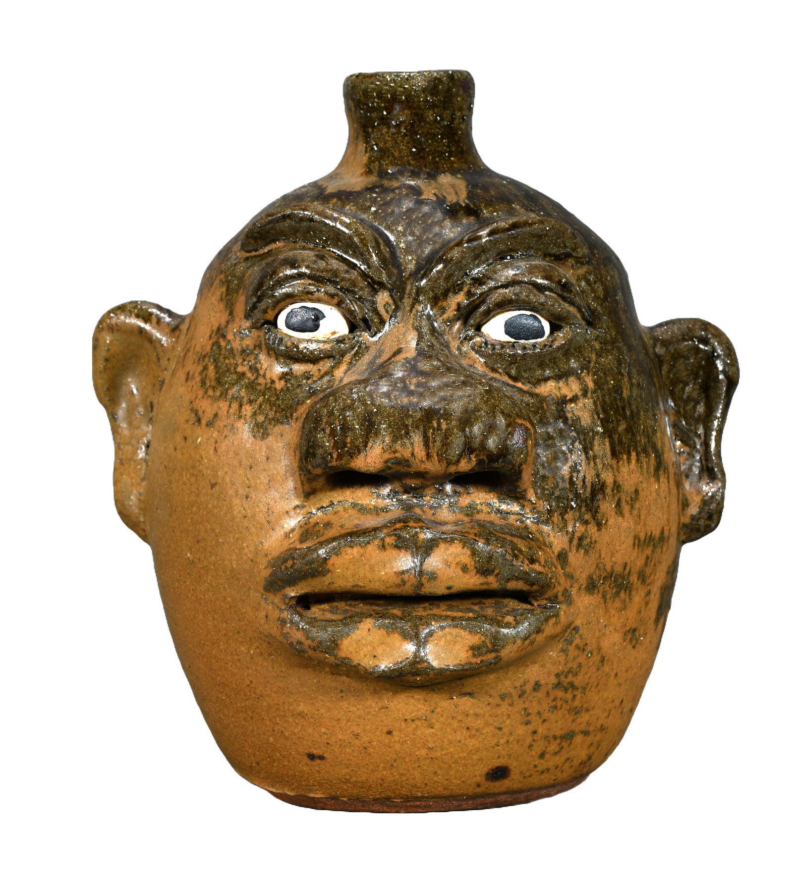 Lanier Meaders. Idi Amin Face Jug.: Lanier Meaders. Idi Amin Face Jug. c. early 1980's. Signed. Half matte and half high glaze. Mint condition. 9" h. Est. $1,000-2,000. Ship: $55