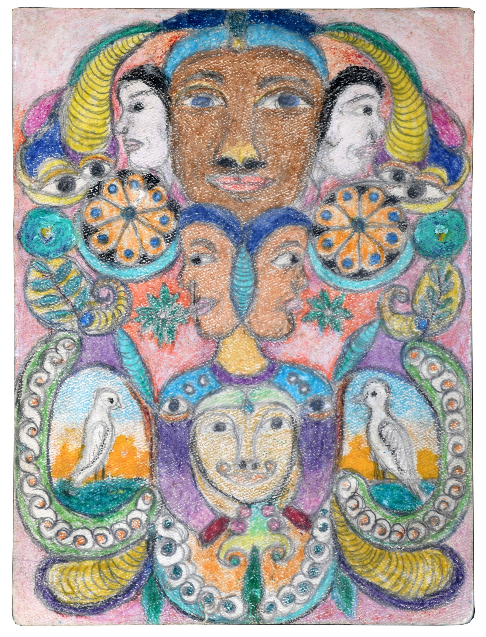 Minnie Evans. Portraits and Love Birds. (1 of 3)