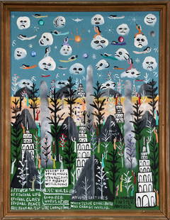 Howard Finster. Eternal Glory Eternal Peace, #5,888.: Howard Finster. Eternal Glory Eternal Peace, #5,888. 1986. Signed, dated, titled and numbered. Paint on board. Excellent condition. Size with frame is 17.5" w x 21.5" h. Est. $2,000-4,000. Ship: $55