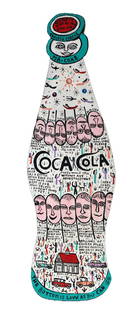 Howard Finster. Coca-Cola Bottle, #9,642.: Howard Finster. Coca-Cola Bottle, #9,642. 1988. Signed, dated, titled and numbered. Paint on cutout board. Excellent condition. 10" w x 34" h. Est. $2,000-3,000. Ship: $85