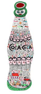 Howard Finster. Coca-Cola Bottle, #14,659.: Howard Finster. Coca-Cola Bottle, #14,659. 1990. Signed, dated, titled and numbered. Paint and marker on cut out board. Excellent condition. 10" w x 34" h. Est. $2,000-3,000. Ship: $85
