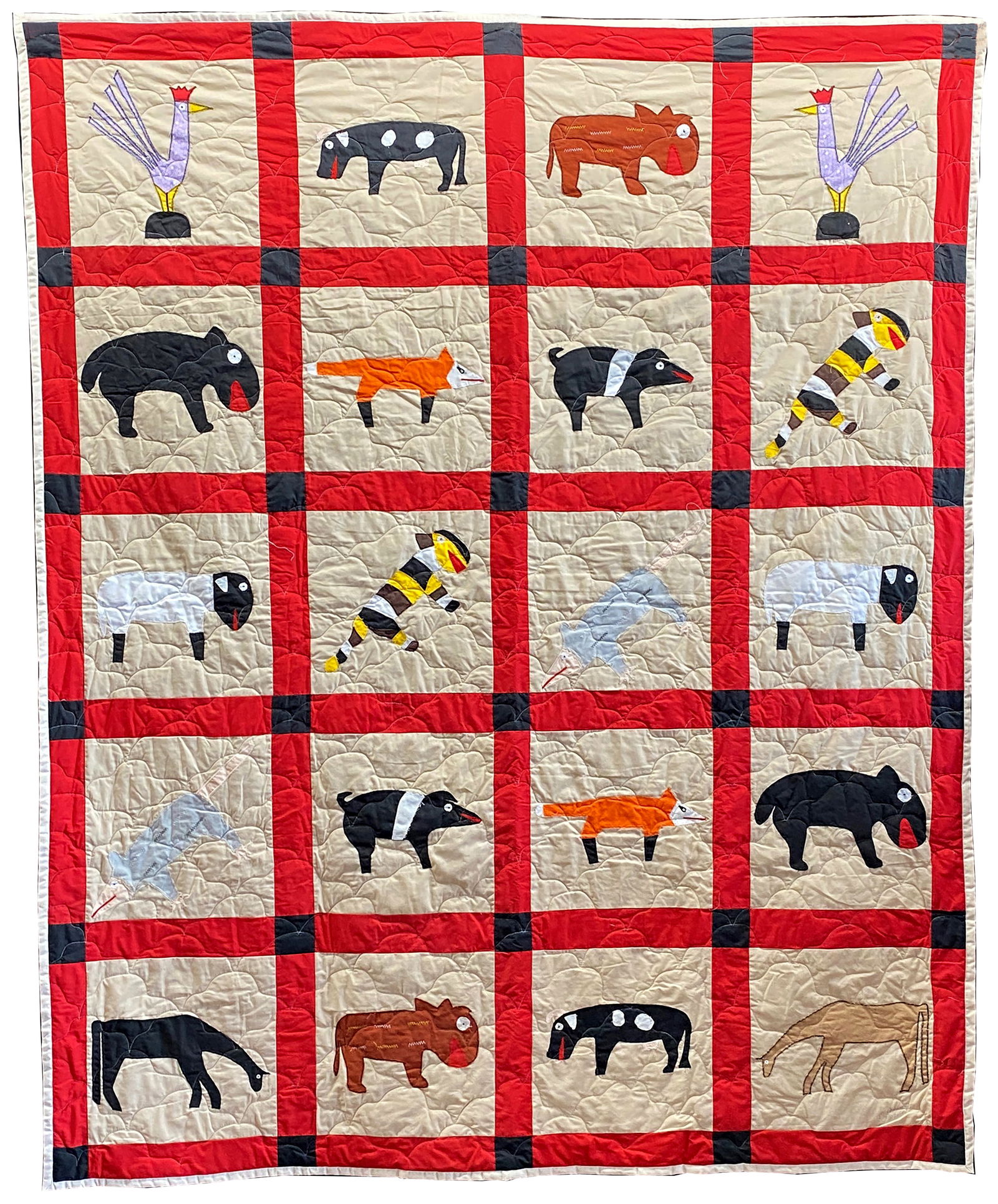 Minnie Adkins. Animal Quilt With Red Border. (1 of 10)