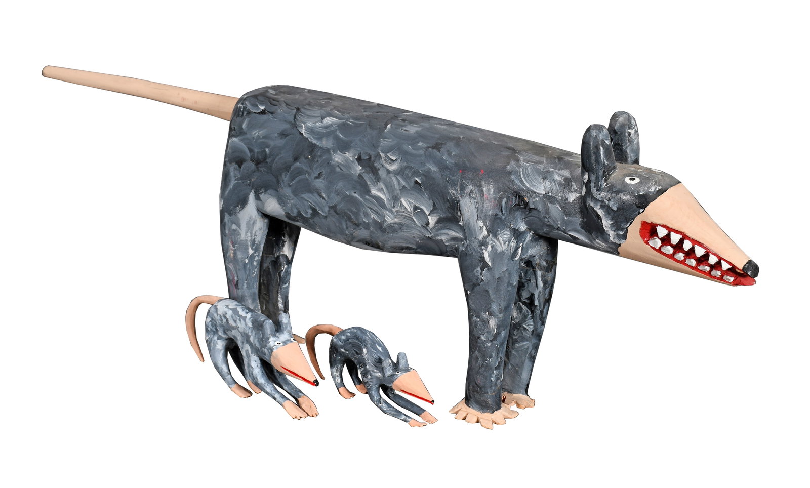 Minnie and Garland Adkins. Possum and Babies.: Minnie and Garland Adkins. Possum and Babies. 1991. Signed and dated. Carved and painted wood. Excellent condition. 35" w x 11.5" h. Est. $800-1,200. Ship: $200