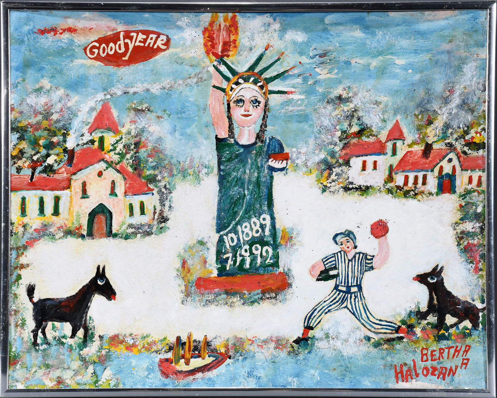 Bertha Halozan. Statue of Liberty, Baseball, Goodyear Blimp. (1 of 3)