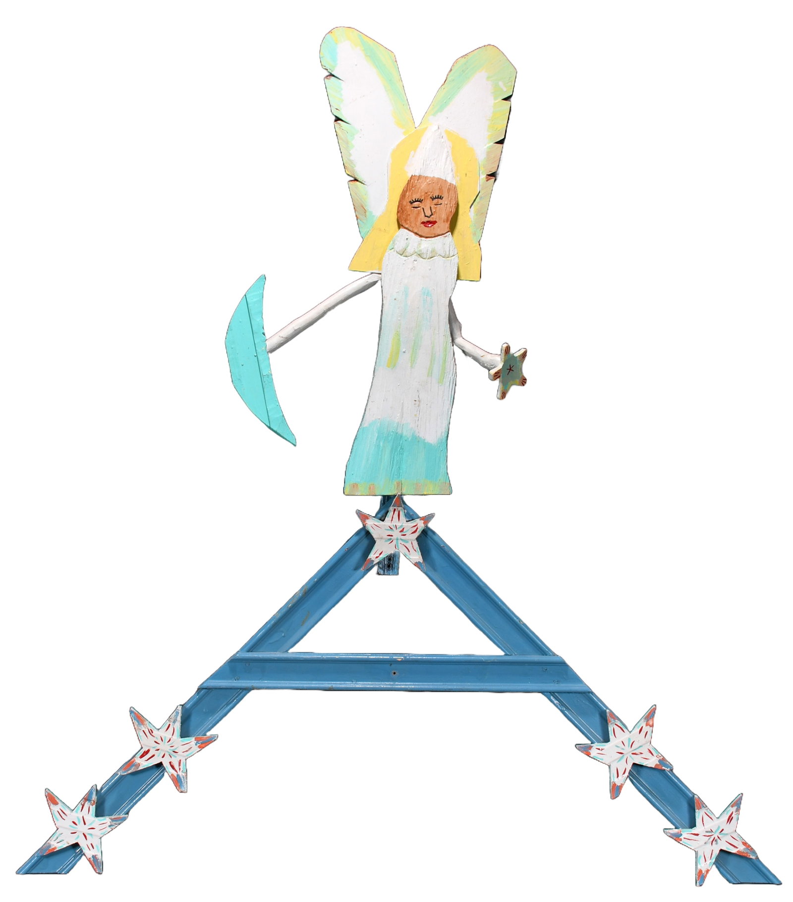 James Harold Jennings. Standing Angel.: James Harold Jennings. Standing Angel. c. 1980's. Not signed. Carved and painted wood construction. Excellent condition. 60" h x 48" w. Provenance: ex. Ray Kass Collection and featured in Health Happi