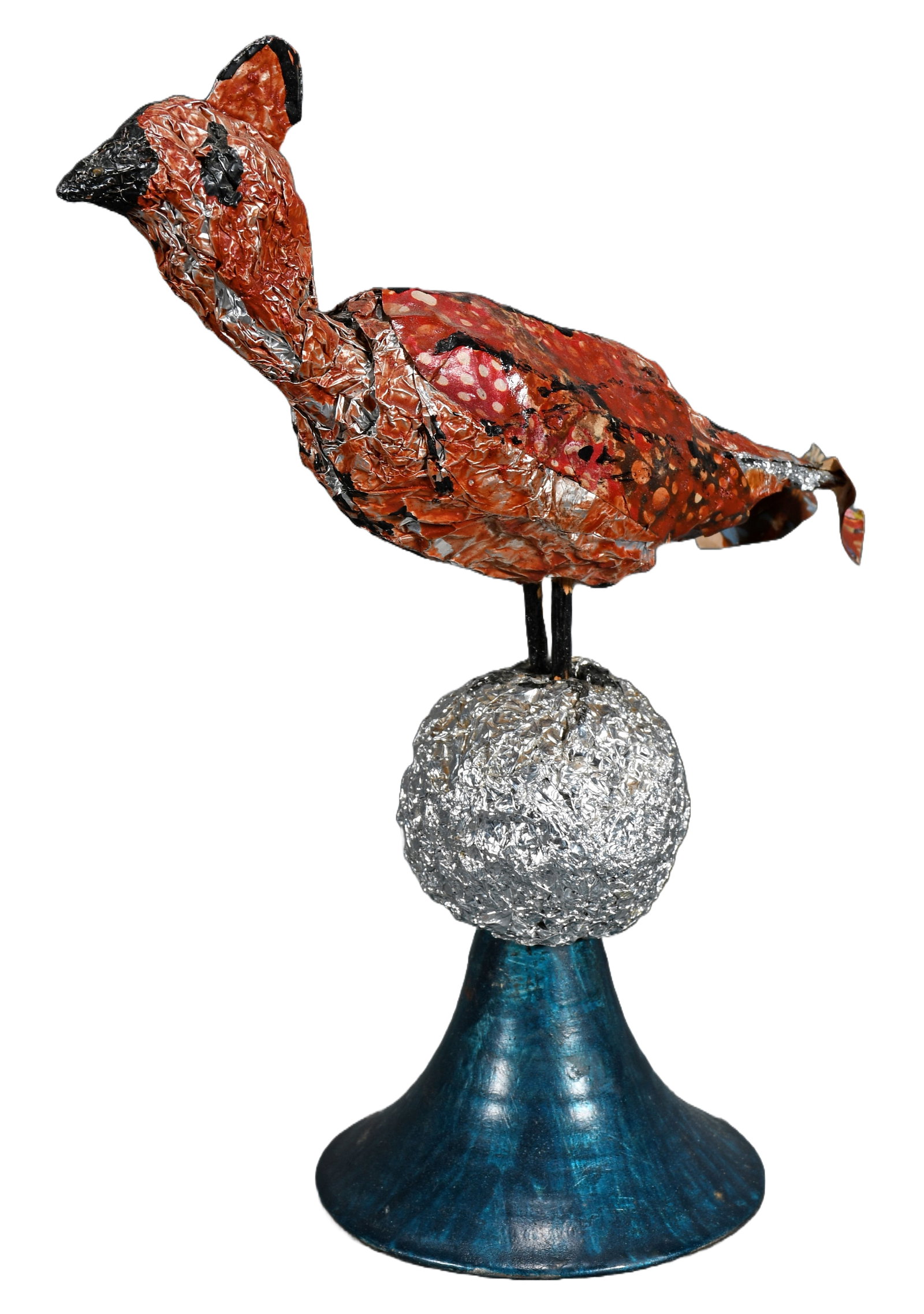 Willie Massey. Bird On A Ball.: Willie Massey. Bird On A Ball. Aluminum foil construction. Tear in paper tail, otherwise great condition. 9" h. Est. $200-300. Ship: $45