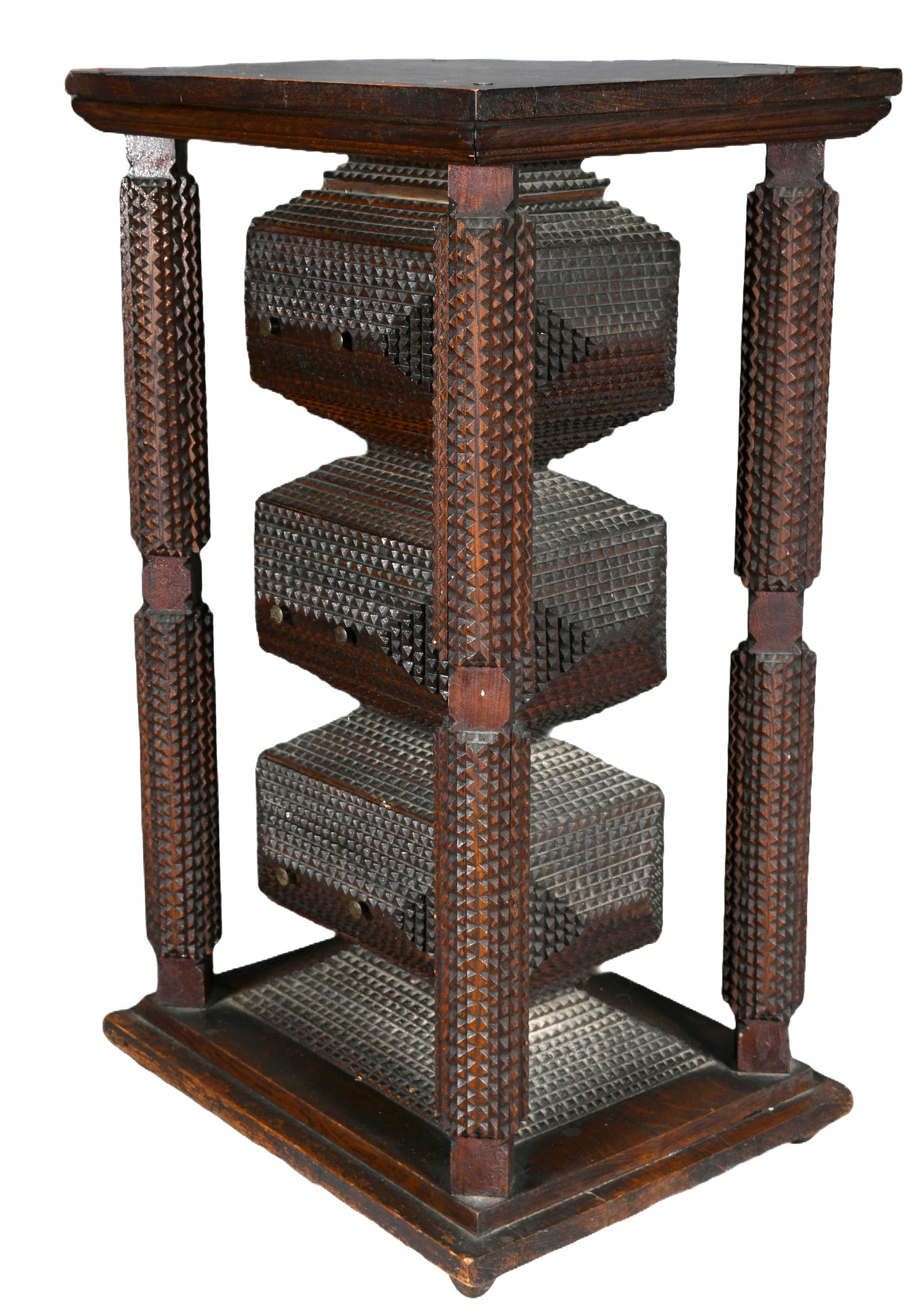 Three Drawer Tramp Art Floor Stand. (1 of 12)