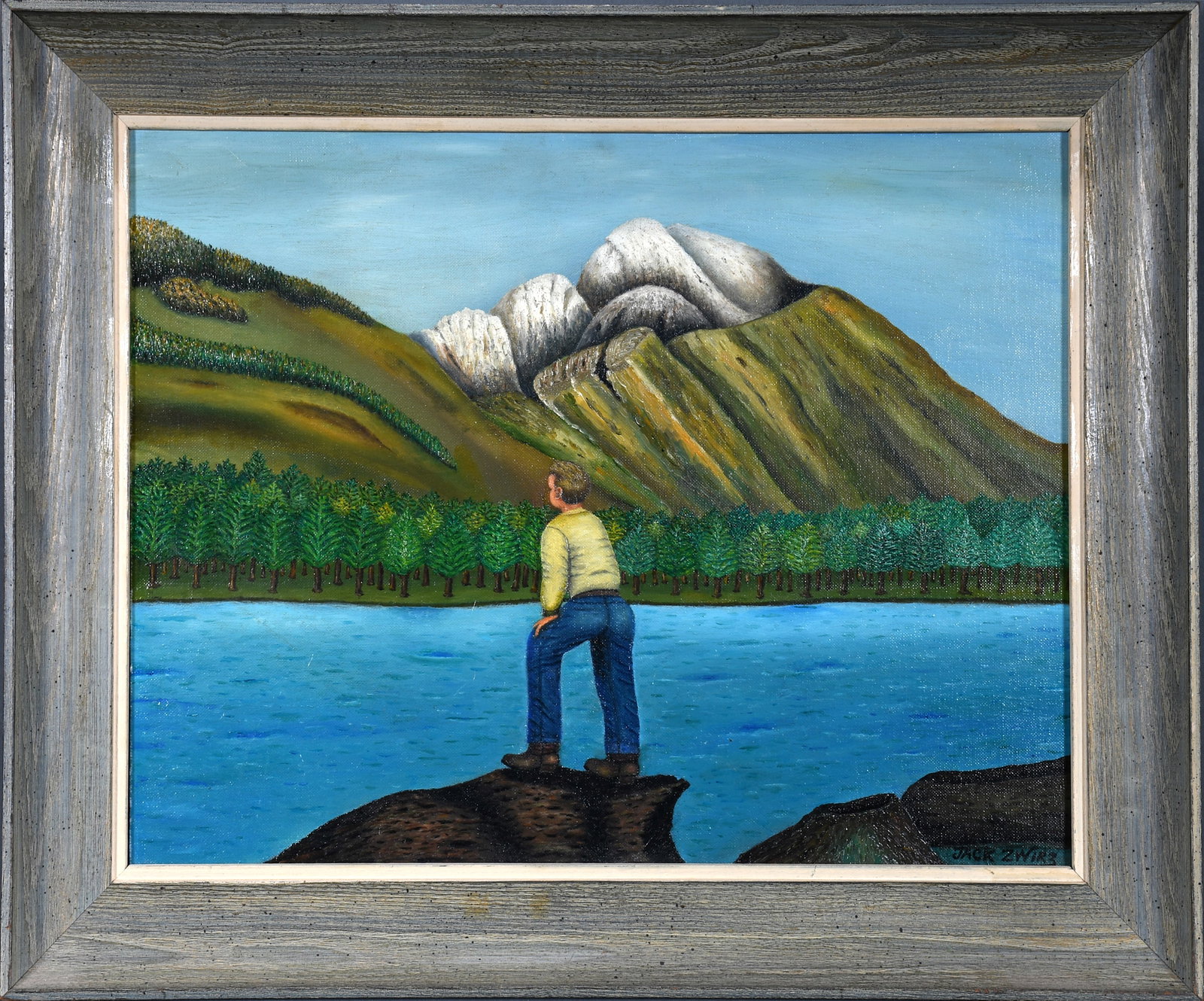 Jack Zwirz.The View.: Jack Zwirz. (1903-1991). The View. Signed. Oil on canvas panel. Excellent condition. Size with frame is 22" w x 18" h. Est. $500-800. Ship: $55