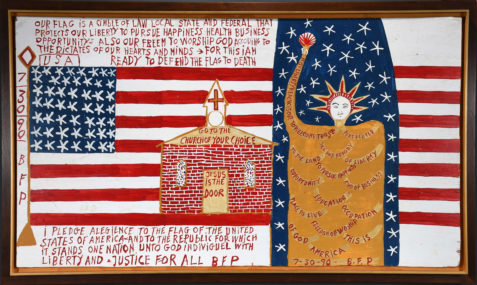 B.F. Perkins. Miss Liberty, Flag and Church. (1 of 5)