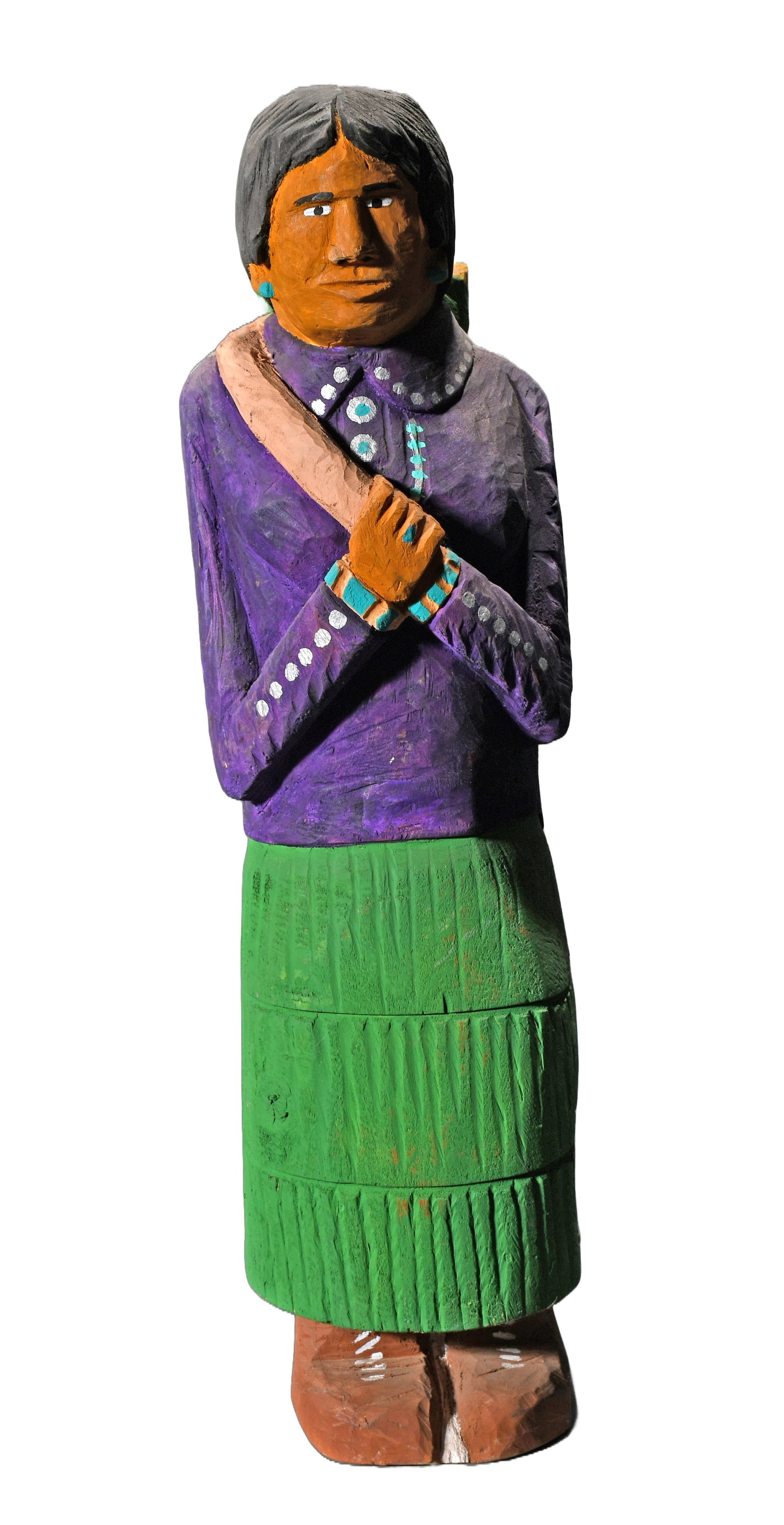Johnson Antonio. Navajo Woman.: Johnson Antonio. (b. 1931, Navajo). Navajo Woman. 1996. Signed and dated. Carved and painted wood. Excellent condition. 18.5" h. Est. $500-800. Ship: $65