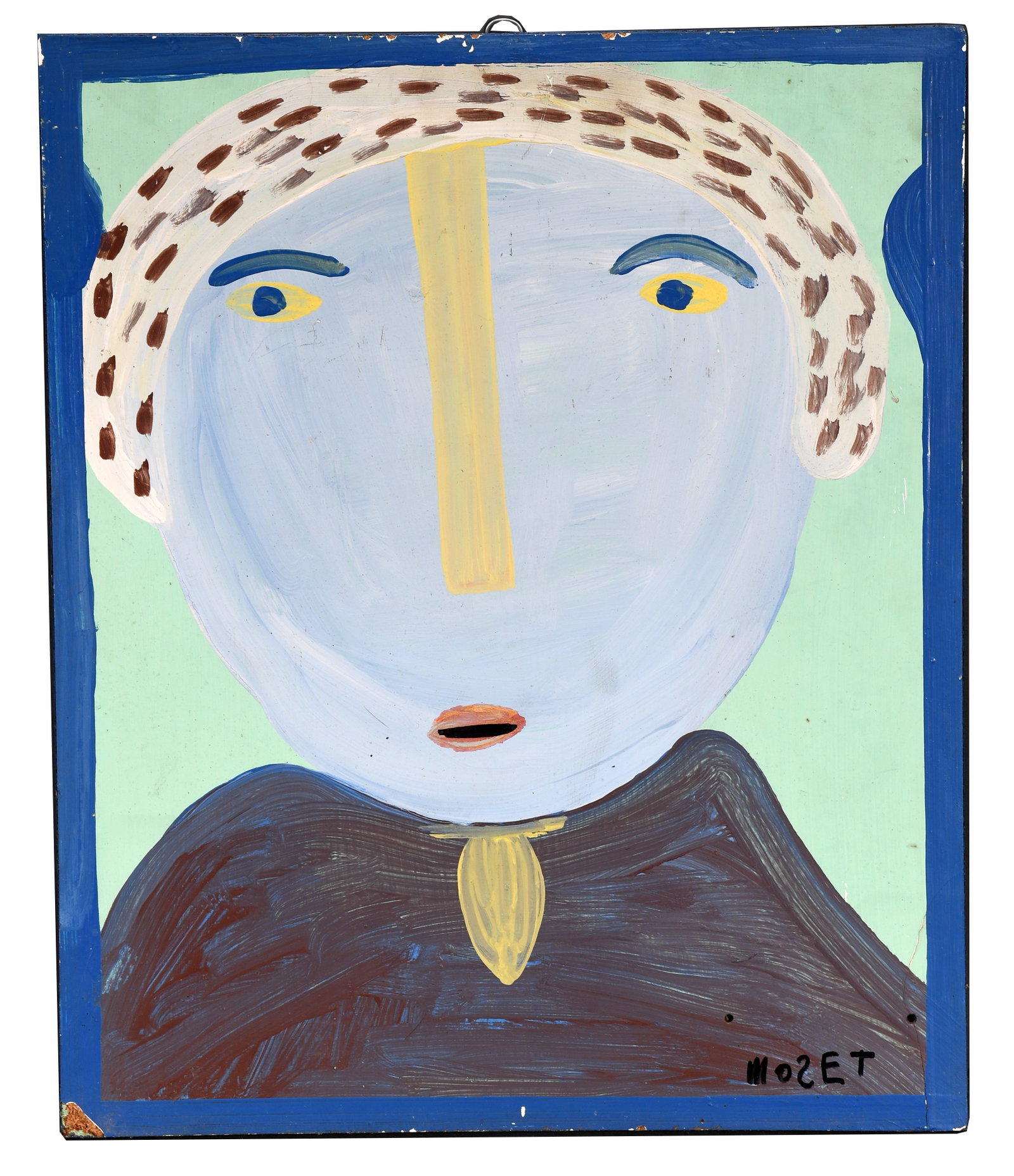 Mose Tolliver. George Washington.: Mose Tolliver. George Washington. c. 1989. Signed. Paint on found board. Minor paint chips, otherwise good condition. 19" w x 23" h. Est. $300-500. Ship: $65