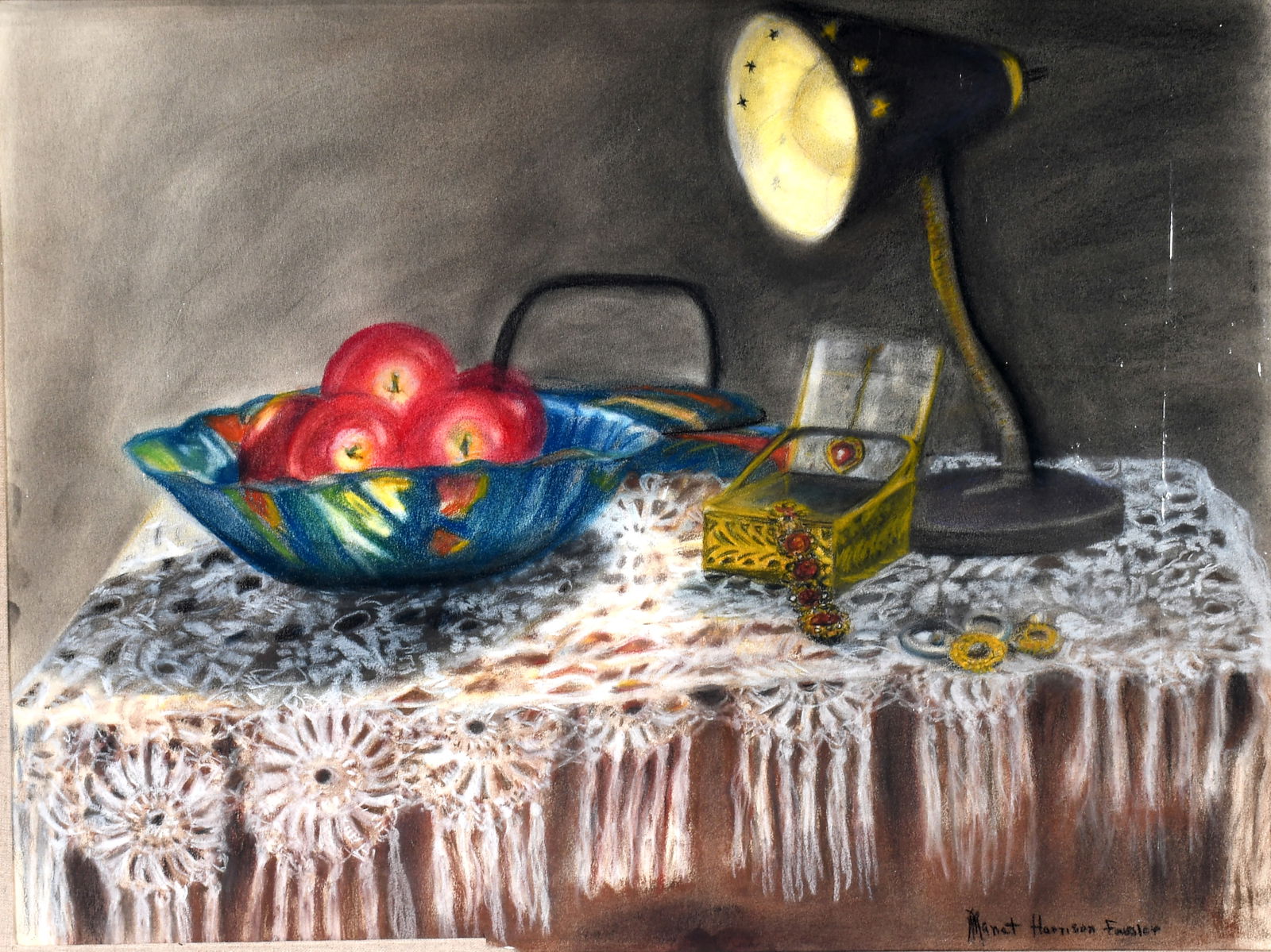 Manet Harrison Fowler. Still Lie with Apples & Lamp. (1 of 4)