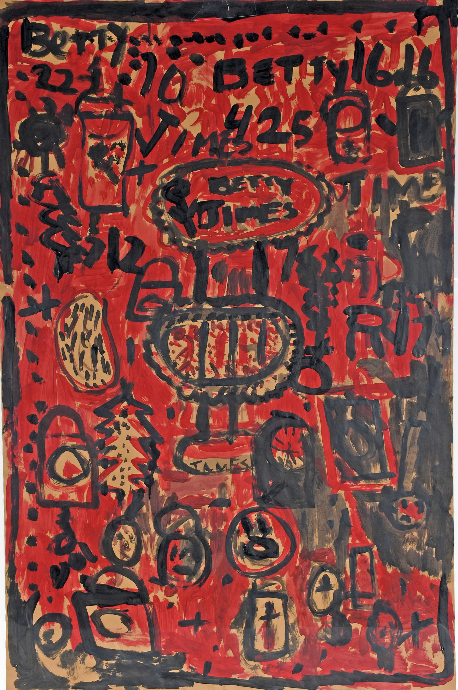 James Montgomery. Abstract..: James Montgomery. Abstract. Paint on paper. Excellent condition. Image is 25" w x 37.5" h. Artist worked at Creativity Explored from 1993-2008. Est. $300-500. Ship: $125