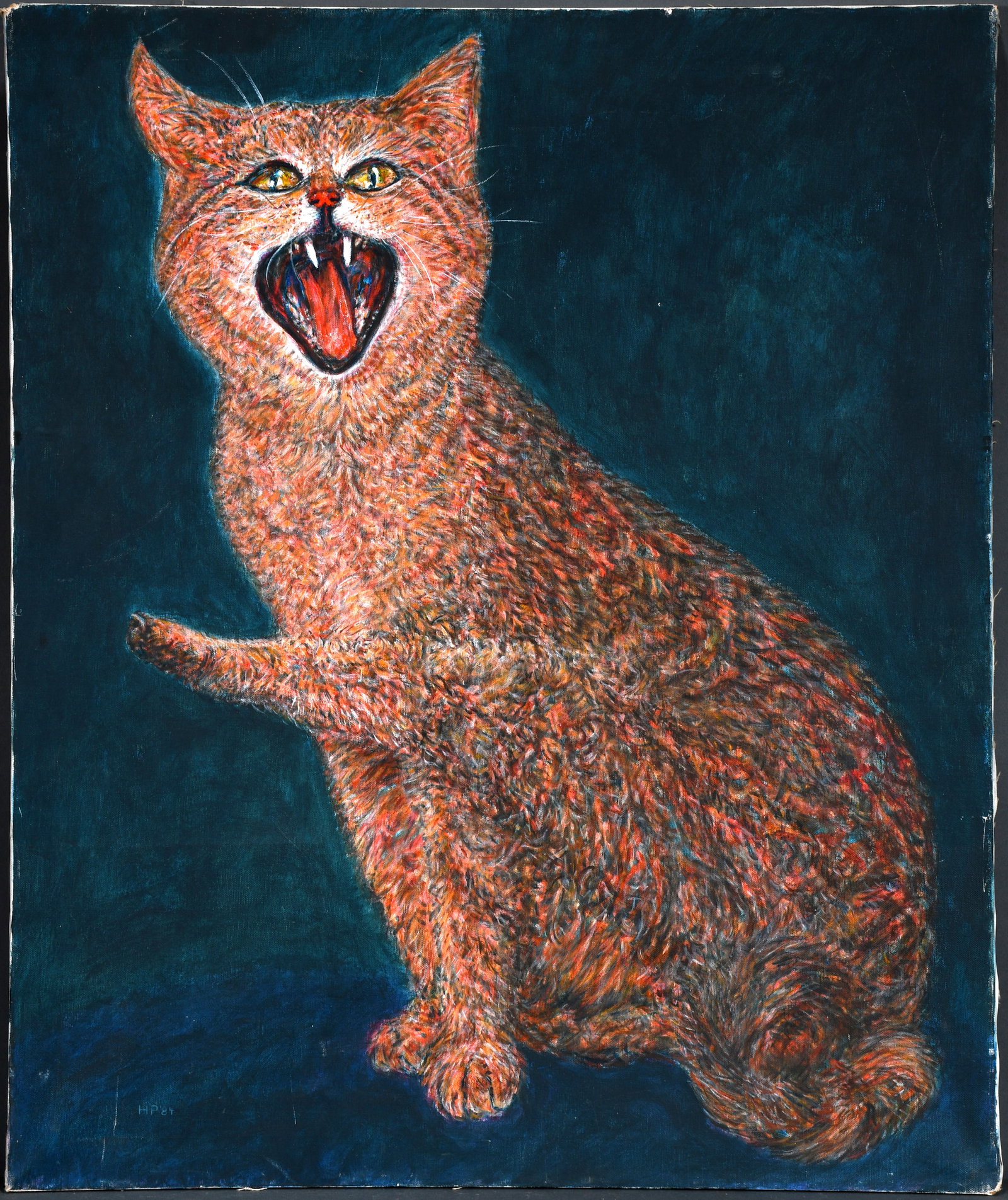 House Cat.: H.P. House Cat. 1984. Initialed and dated. Oil on canvas. Excellent condition. 30" w x 36" h. Est. $200-300. Ship: $150
