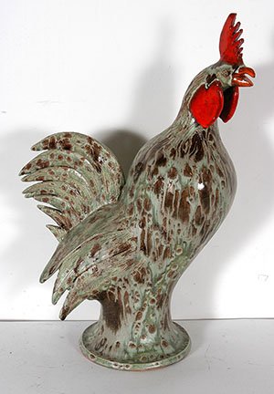 Charlie West. Matt Moss Over Green Rooster: Charlie West. Matt Moss Over Green Glaze Rooster. Signed. Mint condition. 17.5”h. Est. $300-500. Ship: $100