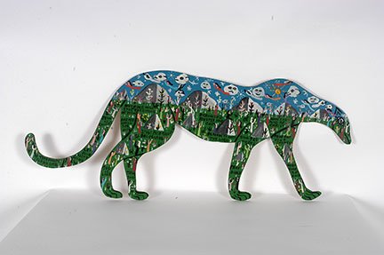 Howard Finster. Cheeta, #5,965. : Howard Finster. Cheeta, #5,965. Signed and dated, 1986. Excellent condition. Early, well-painted tractor enamel on board. 35” w x 14”h Provenance: The Salvatore Scalora Collection. Est. $800-1,200