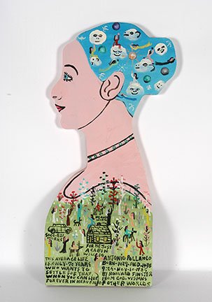 Howard Finster. Antonio Pollaiolo, #5,821.: Howard Finster. Antonio Pollaiolo, #5,821. 1985. Signed, dated and titled. Tractor enamel on thick cut out board. Excellent condition. 10” x 19.5”h. Provenance: The Salvatore Scalora collection. E