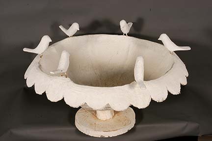 Cantral Valdez. Urn With Birds #1.: Cantral Valdez. Urn With Birds #1. Not signed or dated. Concrete with tile and wire, painted white. Excellent condition. 36” w x 22”h. Est. $2,000-3,000. Buyer is responsible for shipping.