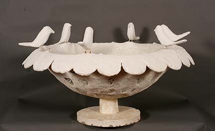 Cantral Valdez. Urn With Birds #2.: Cantral Valdez. Urn With Birds #2. Not signed or dated. Concrete with tile and wire, painted white. Excellent condition. 36” w x 22”h. Est. $2,000-3,000. Buyer is responsible for shipping.