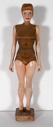 Clarence Stringfield. Bathing Beauty.: Clarence Stringfield. Bathing Beauty. 1964. Signed and dated. Carved and painted wood. Excellent condition. 20”h x 6”x 4”. Provenance: ex. Kahn Collection. Est. $800-1,200. Ship: $45