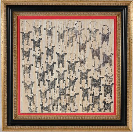 Donald Mitchell. No. 3 Out.: Donald Mitchell. No. 3 Out. Not signed or dated. Marker on painted plywood. Excellent condition. Provenance: Creative Growth Gallery. Image is 16” x 16”. Frame is 22” x 22”. Mitchell only crea