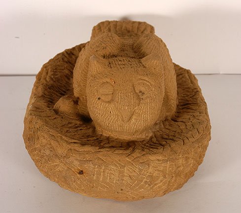 Popeye Reed. Owl and Baby In Nest.: Popeye Reed. Owl and Baby In Nest. Signed. Not dated. Carved stone. Excellent condition. 7.5” x 10” x 5.5”. Est. $800-1,200. Ship: $65