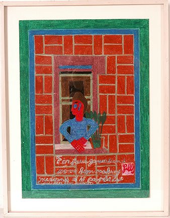 Eddie Arning. Been Making Medicine.: Eddie Arning. Been Making Medicine. Craypas on paper. 20” w x 26”h including frame. Est. $2,000-3,000. Ship: $65