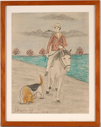 Lawrence Lebduska. Rider On Horseback.: Lawrence Lebduska. Rider On Horseback. 1965. Signed and dated. Colored pencil and graphite on paper. Image is 10.5” w x 13.5”h. Frame is 13” w x 17”h. Provenance: The Private Collection of Chu