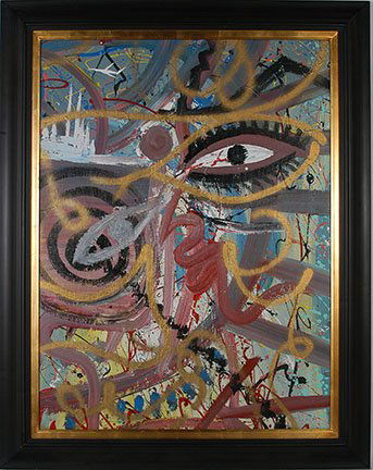 Lonnie Holley. Abstract Profile.: Lonnie Holley. Abstract Profile. Not signed or dated. Paint, spray paint on wooden panel. Excellent condition. Size with frame is 45” w x 58”h. Est. $1,000-3,000. Buyer is responsible for shipping