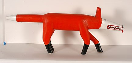 Minnie & Garland Adkins. Large Red Fox.: Minnie and Garland Adkins. Large Red Fox. 1990. Signed and dated. Carved and painted wood. Excellent condition. No repairs. 37.5” long x 15”h x 3.5”. Est. $800-1,200. Ship: $125