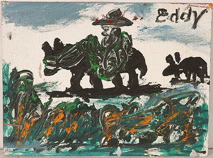 Eddy Mumma. Dbl. Sided Rider & Red Portrait.: Eddy Mumma. Double Sided Rider and Red Portrait. Signed. Not dated. Oil on canvas panel. Great condition. 12” x 9”. Est. $300-500. Ship: $35