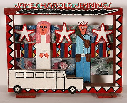 James Harold Jennings. Self-Portrait.: James Harold Jennings. Self-Portrait. Signed on verso. Not dated. Paint on wooden cut out. Excellent condition. 24” x 5” x 20”h. Est. $500-800. Ship: $65