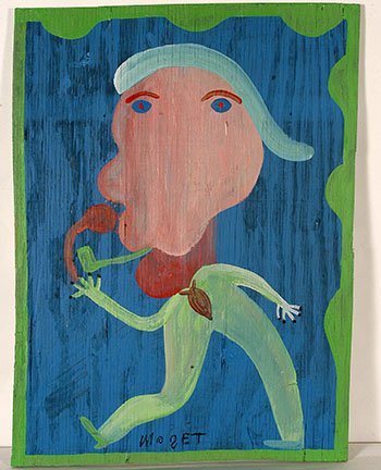 Mose Tolliver. Figure With Pipe.: Mose Tolliver. Figure With Pipe. Signed. Not dated. Paint on board. Excellent condition. 20” w x 27” h. Est. $300-500. Ship: $45
