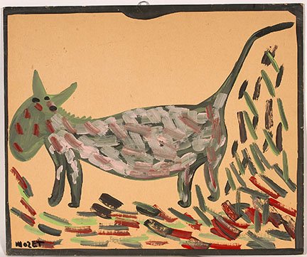 Mose Tolliver. Fox Coon.: Mose Tolliver. Fox Coon. Signed. Not dated. Paint on found board. Excellent condition. 24” w x 20”h. Est. $500-800. Ship: $45