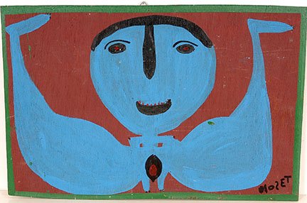 Mose Tolliver. Blue Moose Lady.: Mose Tolliver. Blue Moose Lady. Signed. Not dated. Paint on board. 18” x 13” approximately. Est. $300-500. Ship: $45
