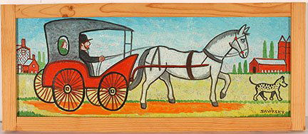 Jack Savitsky. Horse-Drawn Wagon.: Jack Savitsky. Horse-Drawn Wagon. Signed. Not dated. Oil on board. Excellent condition. 20” w x 9”. Est. $300-500. Ship: $35
