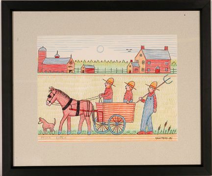 Jack Savitsky. Penn Dutch.: Jack Savitsky. Penn Dutch. 1985. Colored pencil and ink on paper. Signed and dated. Excellent condition. Image is 13” w x 10” h. Frame is 18” w x 15” h. Provenance: The George and Sue Viener C